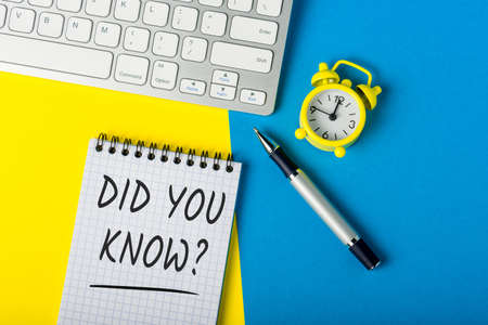 Did you know -question written at notepad at worklpace. Illustration for FAQ pageの写真素材