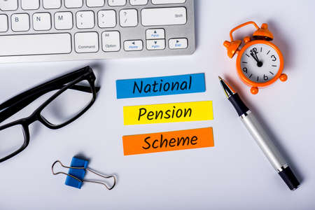 Natioanal Pension Scheme - reminder of the need for savings for a decent, comfortable old age. Retirement plan.の写真素材