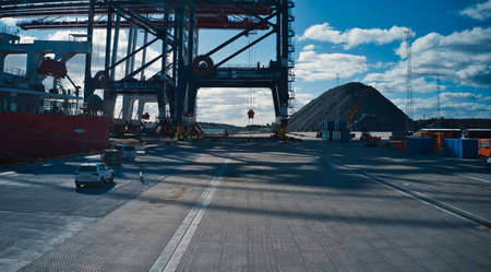 Shipping cranes over seas to Europe and Sweden . High quality photo