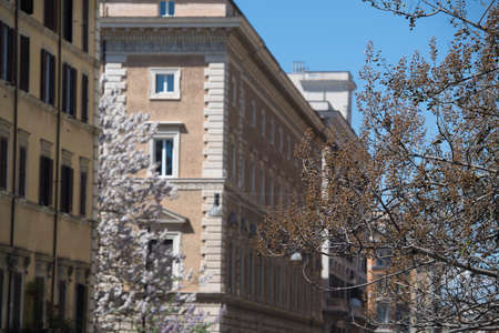 A close up of a street in front of a building in Rome Italy. High quality photoのeditorial素材