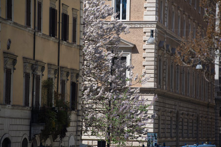 A close up of a street in front of a building in Rome Italy. High quality photoのeditorial素材