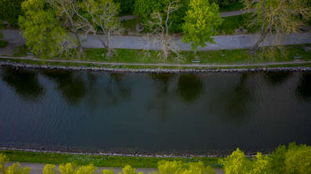 Sunset over canal in a park in Stockholm Sweden. High quality photoのeditorial素材