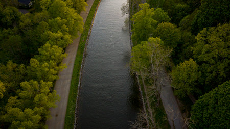 Sunset over canal in a park in Stockholm Sweden. High quality photoのeditorial素材