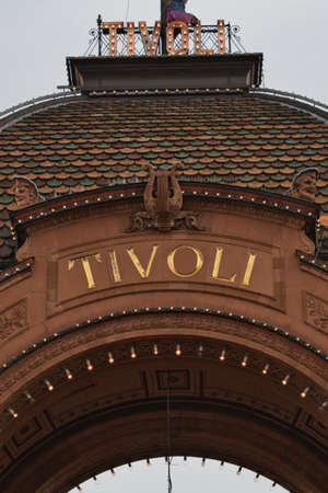 Halloween decoration at Tivoli in Copenhagen, Denmark. . High quality photo Halloween decoration theme in an outdoor public garden, scary pumpkins on the ground.のeditorial素材