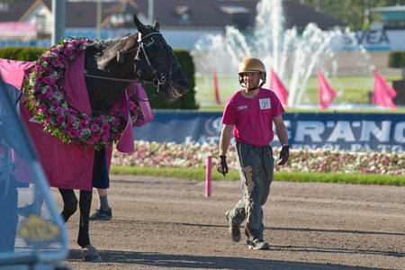 210530 Solvalla - The winner horse of Elitloppet Propulsionand the driver Orjan Kihlstrom win the final of the Elitloppet trotting event at Solvalla track in Stockholm Sweden. High quality photoのeditorial素材