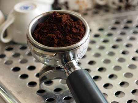 blended coffee in portafilterの写真素材