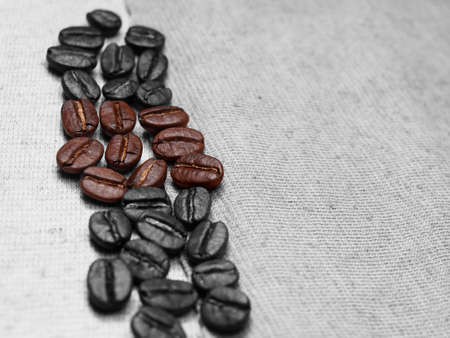 coffee crop beans on fabric textile texture background