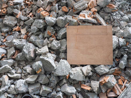 Wood board on breaked concrete