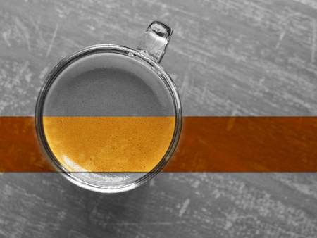 Cup of hot espresso coffee on wood table, backgroundの写真素材