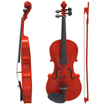 Red violin 3d illustration white empty background 3d image
