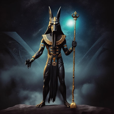 Ancient Egyptian mythological god Anubis. AI Generated.の素材