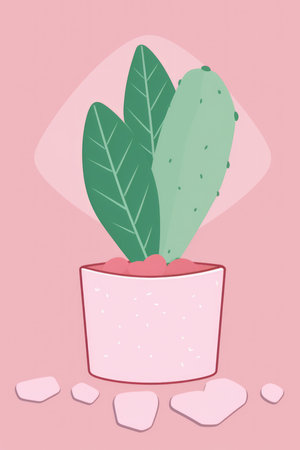 Cactus in a pot with hearts on a pink background. Vector illustration. AI Generated.の素材