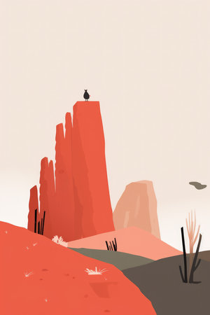 Desert landscape with cactuses, mountains and birds. Vector illustration. AI Generated.の素材