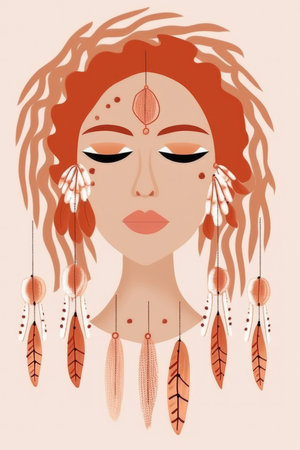 Beautiful girl with dreamcatcher. Vector illustration in retro style. AI Generated.の素材