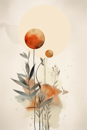 Watercolor floral background with space for text. Hand drawn illustration. AI Generated.の素材