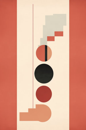 abstract geometric shapes on a red and beige background, retro tonedの素材