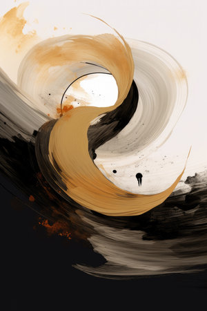 Abstract black and yellow watercolor background. Digital art painting. 3d rendering. AI Generated.の素材