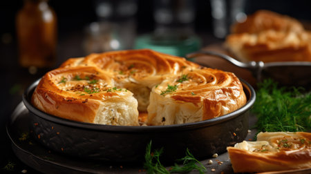 Baked buns with cheese and herbs on a dark background.. AI Generated.の素材