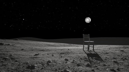 A lonely chair on the moon in the night sky. 3d illustration. AI Generated.の素材