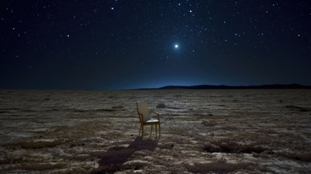 A lonely chair in the desert at night. 3D rendering.. AI Generated.の素材