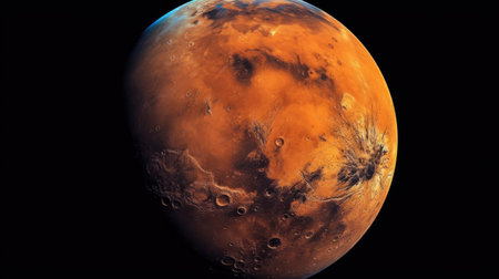 Planet Mars in space. Extremely detailed planet surface. 3D rendering. AI Generated.の素材