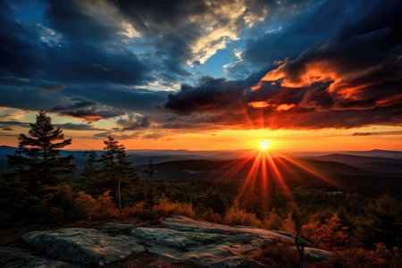 Majestic sunset in the mountains landscape. View from top of the mountain.の素材