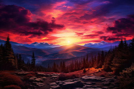 Fantastic sunrise in the mountains. Dramatic scene. Beauty world.の素材