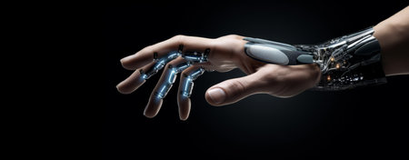 Robot hand holding artificial intelligence robot arm. ai generatedの素材