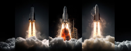 Rocket taking off into the sky.の素材