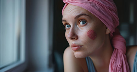 cancer disease A woman who is fighting against cancer, has received chemotherapy and other cancer drugs, has lost her hair, but stands strong and fights cancer.の素材