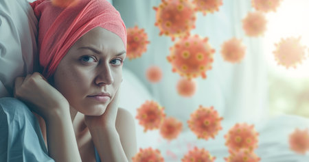 cancer disease A woman who is fighting against cancer, has received chemotherapy and other cancer drugs, has lost her hair, but stands strong and fights cancer.の素材