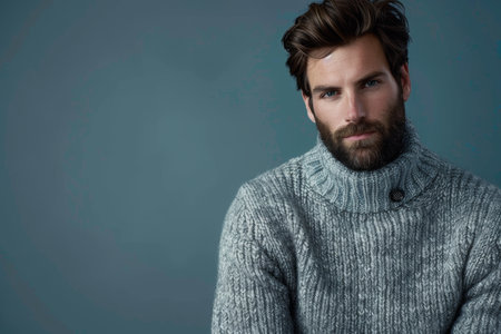 Portrait of a handsome man in a sweater. Men's beauty, fashion.の素材