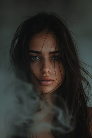 Portrait of a sexy young woman with smoke in her hair.の素材