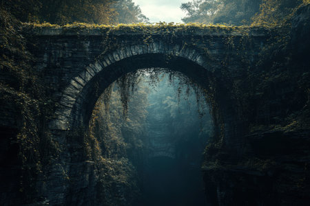Enchanting Vines Embrace Majestic Bridge Over Abyss "cut elements, themedの素材
