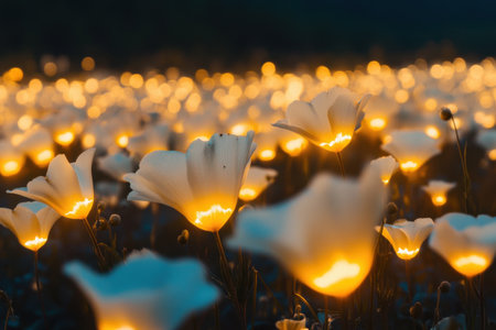 Enchanting Night Blooms Illuminate Dark Fields "cut elements, themed designs.の素材