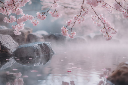 Blossoming Serenity in Hidden Hot Spring Retreat "cut elements, themed designs.の素材