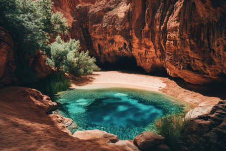 Serene Oasis Amidst Red Rocks and Lush Greenery "cut elements, themed designs.の素材