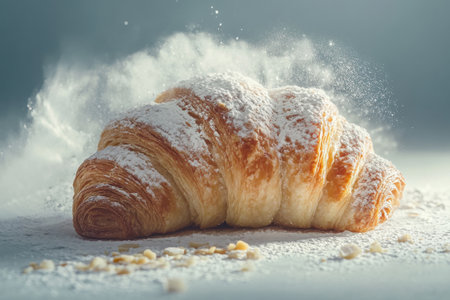 Delicious Almond Croissant with Powdered Sugar Delight "cut elements, themedの素材
