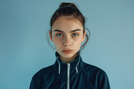 Energetic Athlete in Stylish Tracksuit Portrait "cut elements, themed designs.の素材