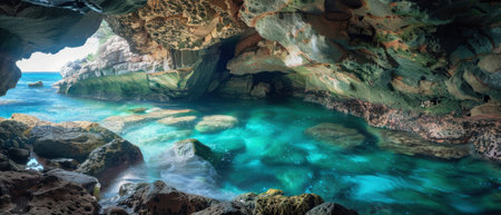 Enchanting Glow in Hidden Cave on Rocky Coastline "cut elements, themedの素材