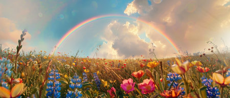 "Enchanting Wildflower Field Beneath a Double Rainbow" cut elements, themedの素材