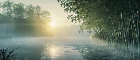 Serene Foggy Morning in a Bamboo Forest "cut elements, themed designs. Topの素材
