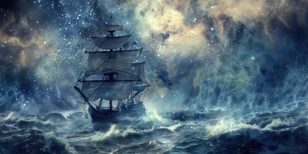 Navigating Stormy Seas Under Starlit Guidanceの素材