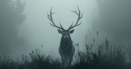Mysterious Elk Emerges from Misty Forest Fog "cut elements, themed designs. Topの素材