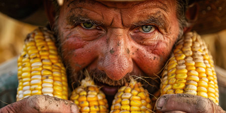 Proud Farmer Showcasing Fresh Corn Harvest in Nature "cut elements, themedの素材