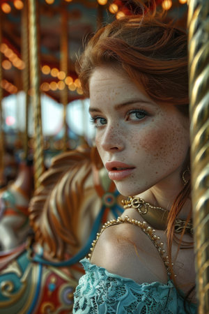 Whimsical Carousel Fashion Shoot in Amusement Park "cut elements, themedの素材