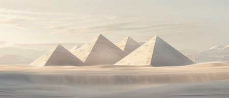 Surreal Pyramids in Desert Landscape "cut elements, themed designs. Top view,の素材