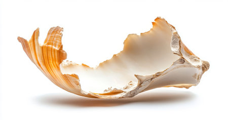 High-quality, isolated studio shot of a broken seashell with rough edges. Perfect for coastal-themed designs and advertising campaigns.の素材