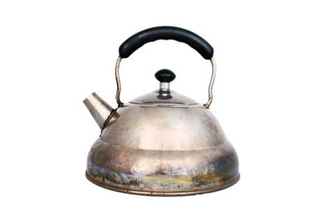 Rusty vintage tea pot isolated on white backgroundの写真素材
