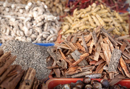 Various spices at market in Varkala, Kerala, India